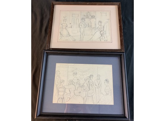 Two Prints Of Pencil Drawings