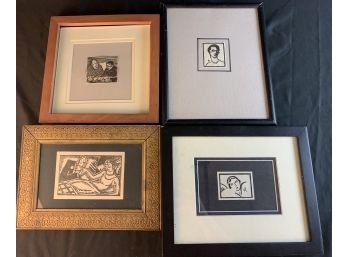 4 Framed French Woodblock Prints