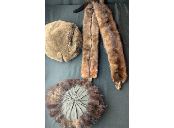 Mink Stole/ Hat And Other Hat