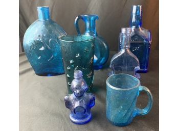 Assorted Blue Glass/figural Bottles Etc.