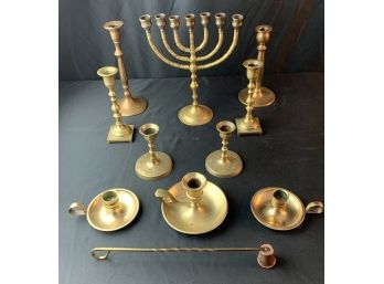 Assorted Brass Candleholders/candelabra/snuffer