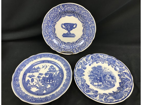 3 Spode Blue Room Collection Plates , Warwick Vase, Willow, Rural Scenes