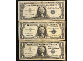 3 One Dollar Silver Certificates, 1957