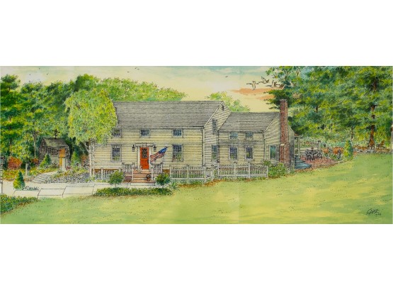 Chaz Shulman Watercolor Of Colonial Style House