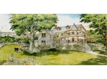 Chaz Shulman Queen Anne Style House Pen & Ink Watercolor