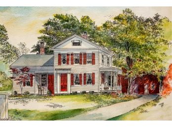 Chaz Shulman Colonial Home  Pen And Ink Watercolor