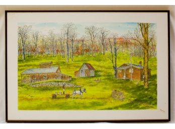 Chaz Shulman Pen & Ink Watercolor  Cabin & Barn