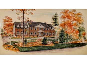 Chaz Shulman Brick House In Autumn Pen & Ink Watercolor