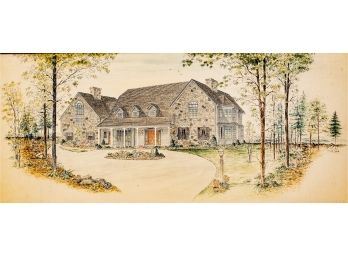 Chaz Shulman Stone House Pen & Ink Watercolor - Laminated