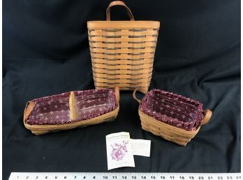3 Longaberger Baskets, Handwoven, Made In Ohio