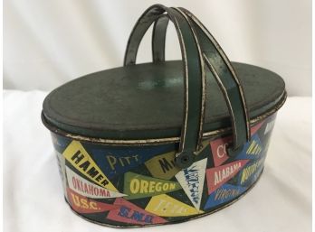 Ohio Art College Metal 2 Handle Lunch Pail With Top Tray