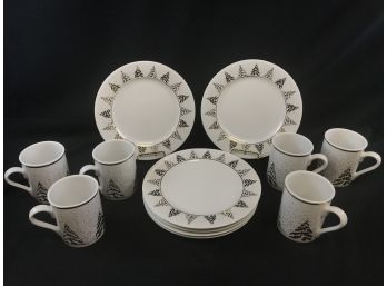 Set Of Six Dansk Holiday Mugs And Dessert Dishes, Excellent Condition