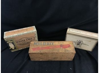 5 Pound Wood Melobit Cheese Box And Two Cigar Boxes