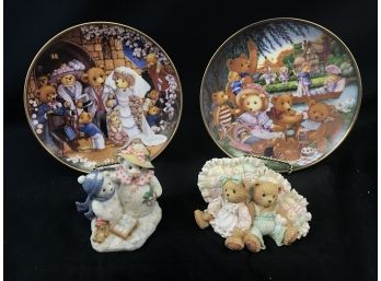 Franklin Mint Limited Edition Teddy Bear Plates, Cherished Teddies Figurines
