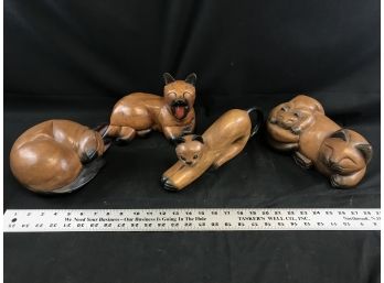 4 Large Carved Wooden Cats Made In Thailand