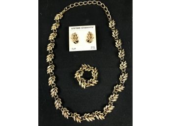 Goldtone Leaf Clip Earrings, Leaf Brooch, Leaf Necklace