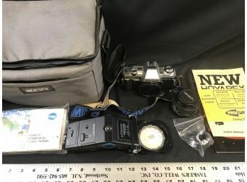 Minolta 35mm Camera With Attachments And Case