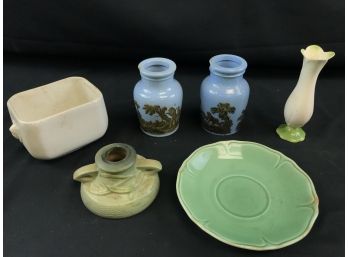 Assortment Of Ceramic Items, Roseville Candle Holder  11 60–2