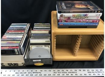 Wood CD Holder, Two Boxes Music CDs And Movie DVDs