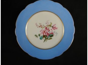 Old Flower Plate With Gold Lining