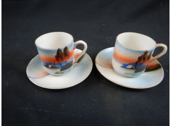 Set Of Two Vintage Saucers And Tea Cups
