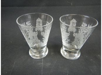 Set Of Two Vintage Decorated Shot Glasses