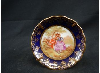 Limoges France Rehausse Main Cobalt Blue Plate Courting Couple