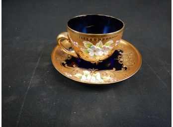 Vintage Gold Plated Saucer And Tea Cup With Floral Design