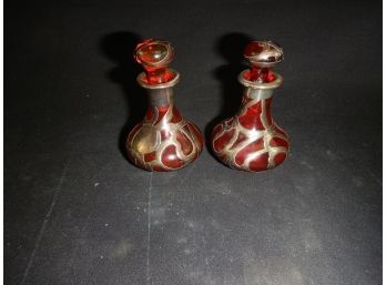 Set Of Two Vintage Red Glass Mini Vases