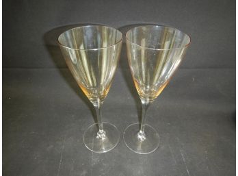 Set Of Two Yellow Glass Champagne Glasses