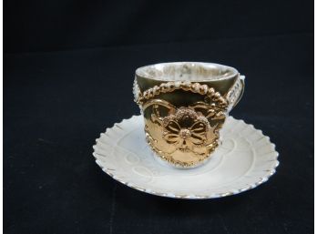 Vintage Gold Plated Saucer And Tea Cup With Floral Design