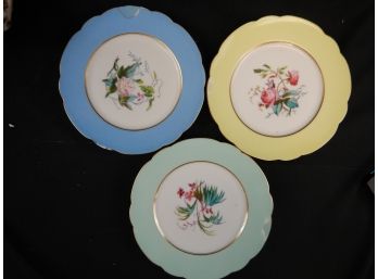 Set Of Three Floral Hand Painted Plates