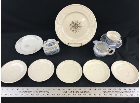 Assortment Of 5 Wedgwood EDME Saucers And Plate, Creamer Sugar Cup,