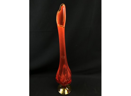 Beautiful Viking 22 Inch High Red Orange Glass Vase