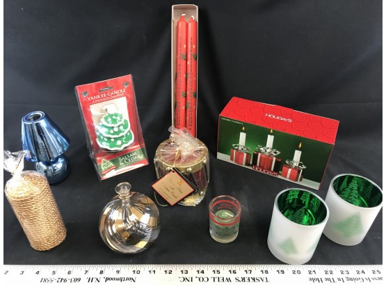 Nice Candle Holiday Lot, Glass Oil WICK Burner, Yankee Candle Plug-in, Candleholders, Candles