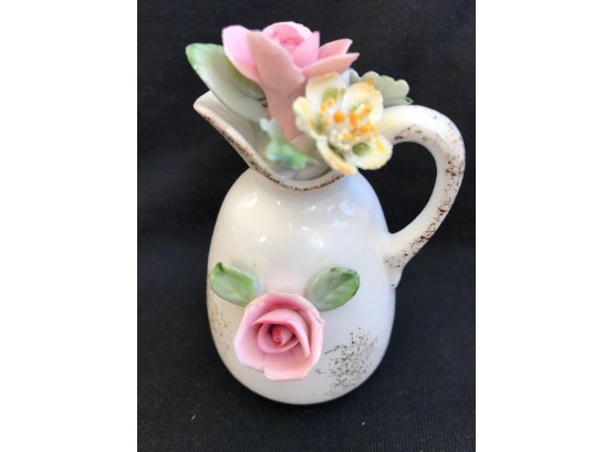 Miniature Water Pitcher With Pink Roses Vintage Lefton China