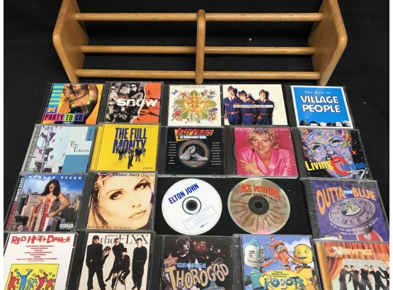 20 Music CDs From The 1980s, With Wood CD Holder
