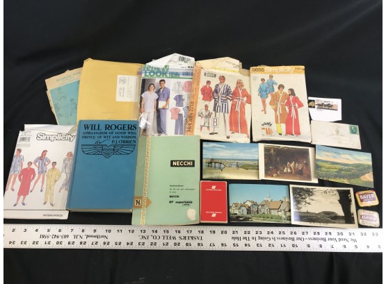 Will Rogers Book 1935, Sewing Vintage Patterns, Postcards, United Airlines Playing Cards, Bear Aspirin  Tablet