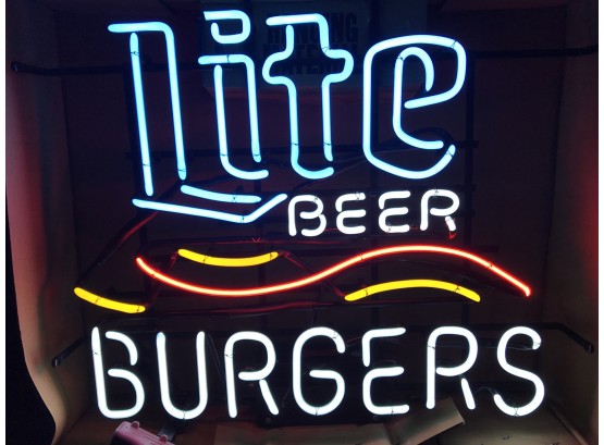 Lite Beer & Burgers Neon Sign, New In Box, 4 Colors, Tested Looks Great!!!  , Approx Size 26” Long By 22” High