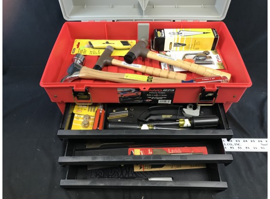 Plano 3 Drawer Plastic Toolbox With A Number Of Various Tools Inside