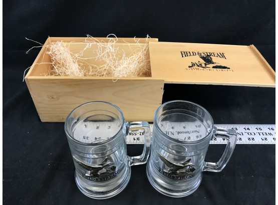 Field & Stream Glass Mugs In Wood Box