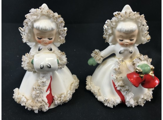 1958 Holiday Angel Candle Holders, Vintage, One Has Two Repaired Cracks