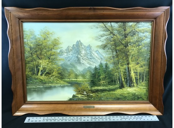 Original Painting In Wood Frame, Mount Shasta, Proximate Size 42 Inches Long By 29 Inches High, Some Stretchin