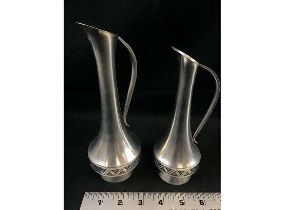 2 Norway Pewter 236/1 Small Hagness Pitcher Mid Century Modern 8 Inches High