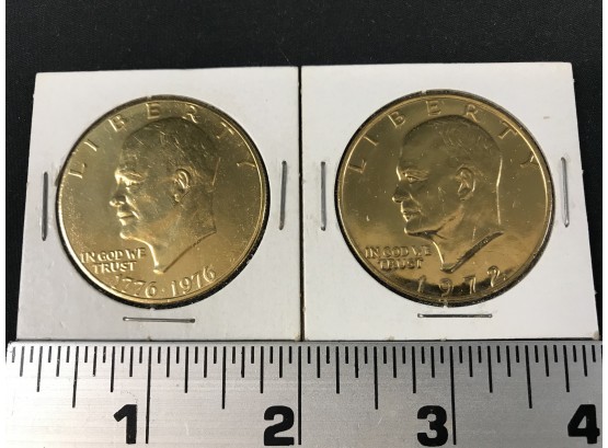 2  Gold Tone Plated Eisenhower Dollars, 1972 And 1976