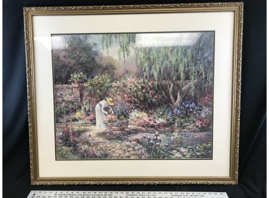 Large Print In  Frame, Woman With Flowers, Approximate Size Is 38 Inches Long By 34 Inches High