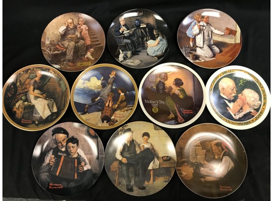 10 Norman Rockwell Plates, Nice Condition, Limited Addition, Numbered, 4 Plates Have Boxes