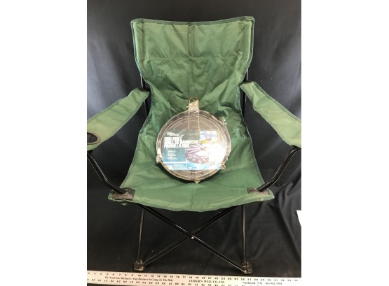 Green Camping Chair And Portable Grill