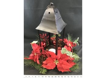 16 Inch Tall Metal Candle Lantern With Holiday Decour