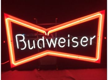 Vintage Budweiser Bowtie Neon 🍺 Sign, Tested Looks Great, Approximate Size 30” Long By 18” High